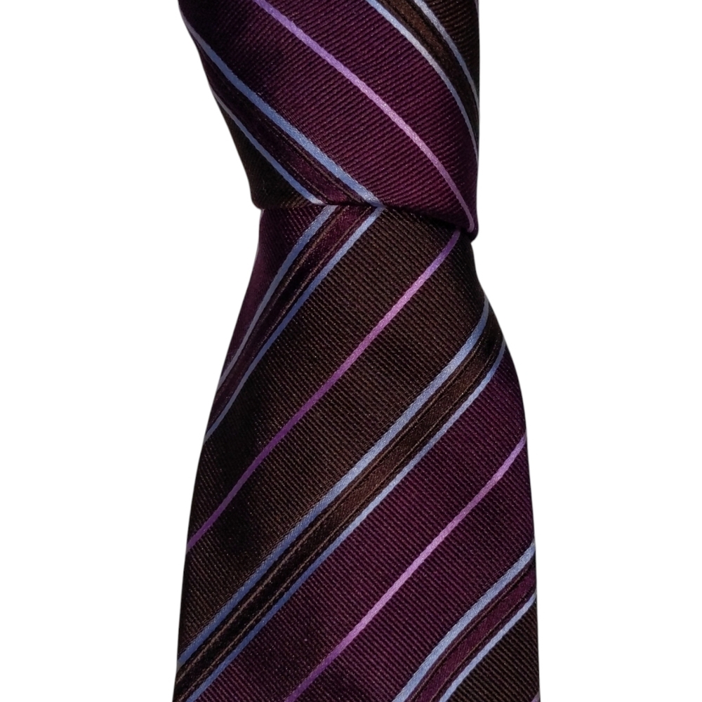 Borrelli Napoli Silk Necktie Men's Brown Purple Striped Designer Luxury Tie EUC